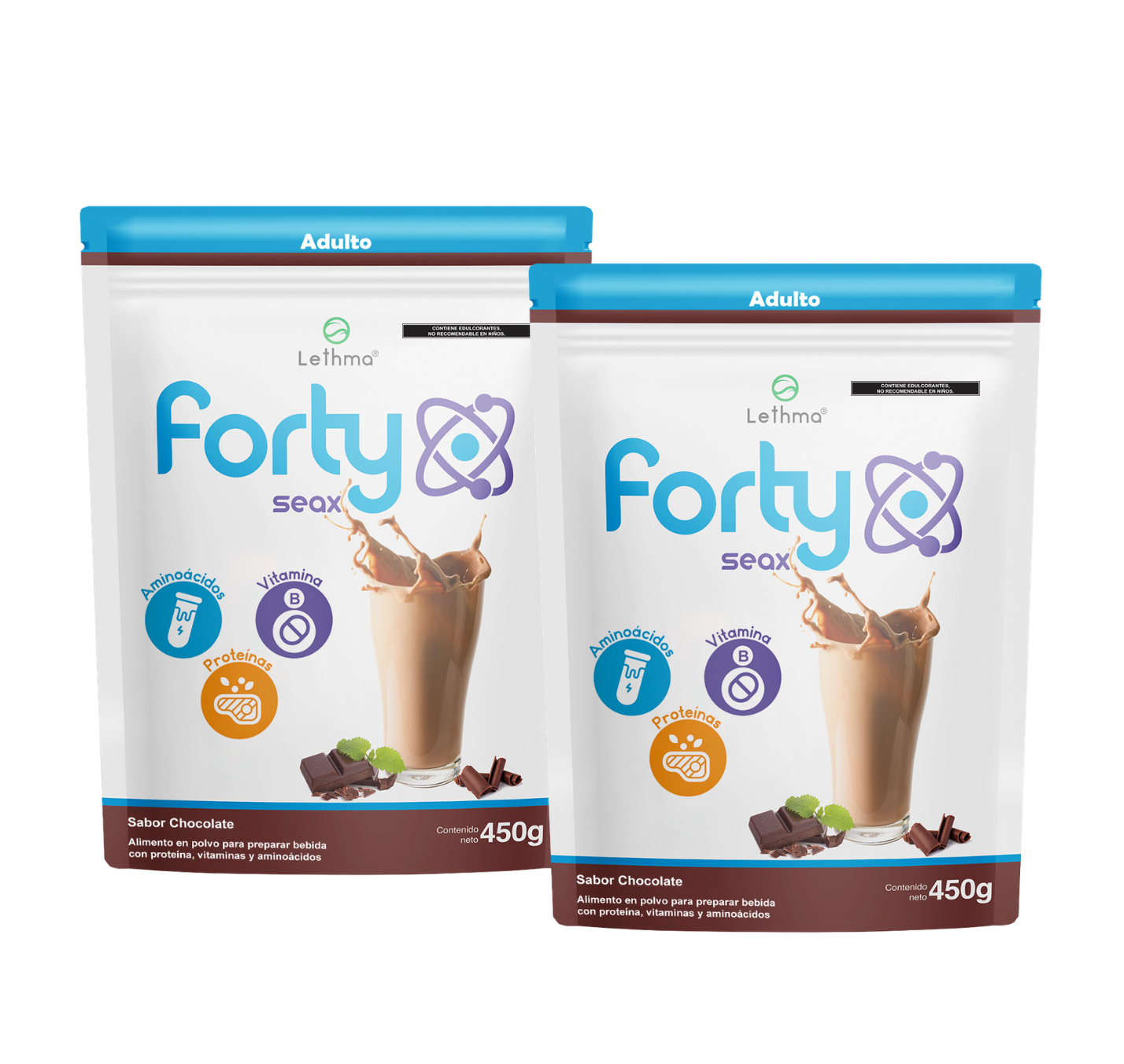 Forty DUO PACK – Alimento en polvo para preparar bebida sabor chocolate 450 G c/u