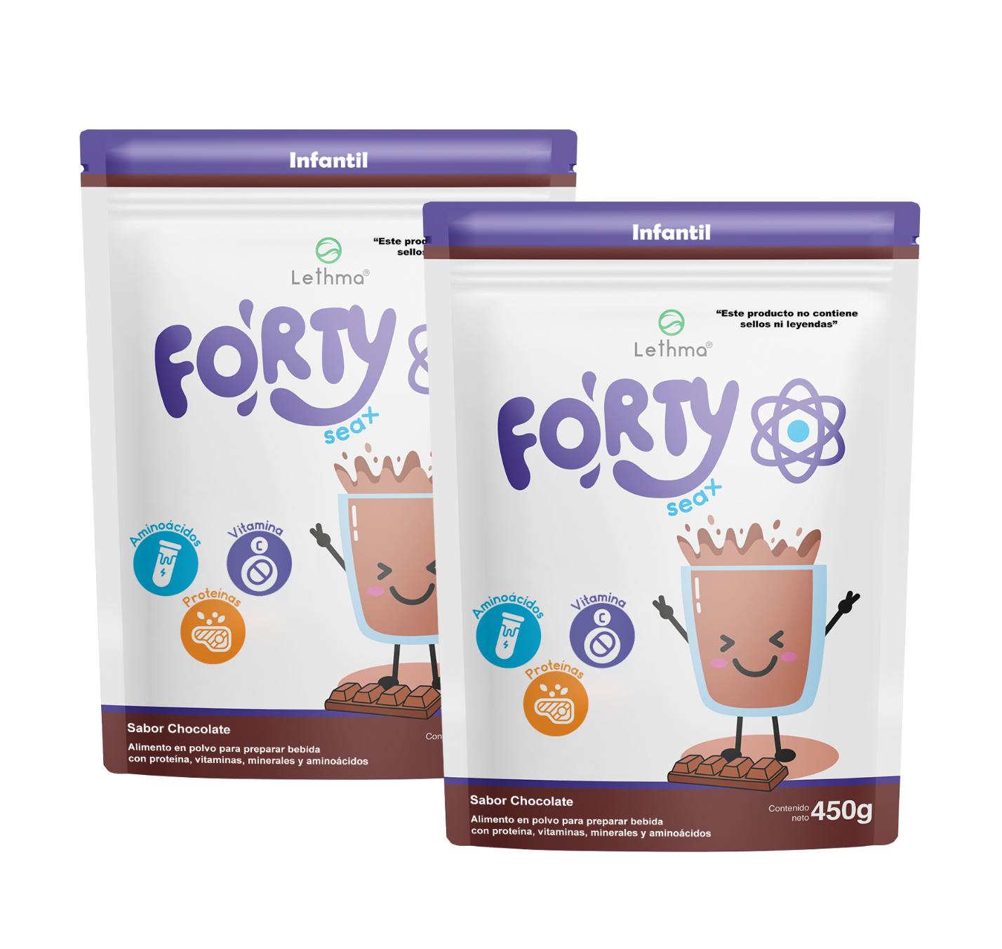 Forty Kids DUO PACK – Alimento en polvo para preparar bebida sabor chocolate 450 G c/u