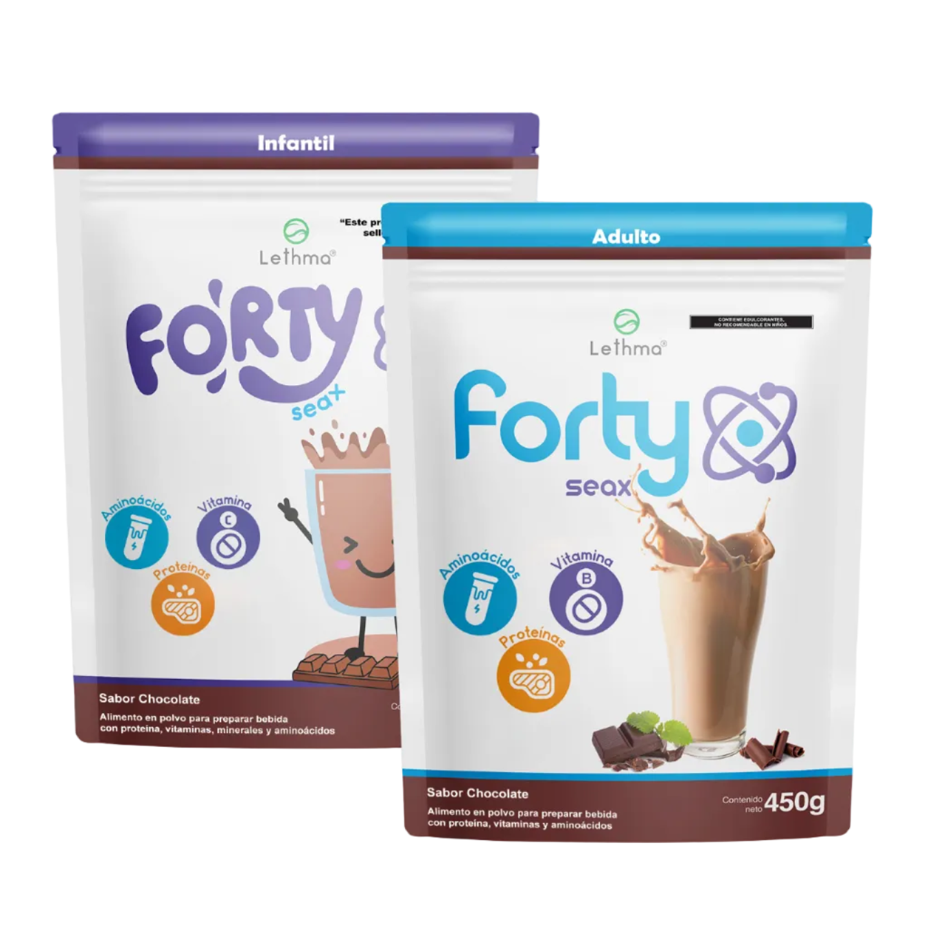 Forty Family PACK – Alimento en polvo para preparar bebida sabor chocolate 450 G c/u