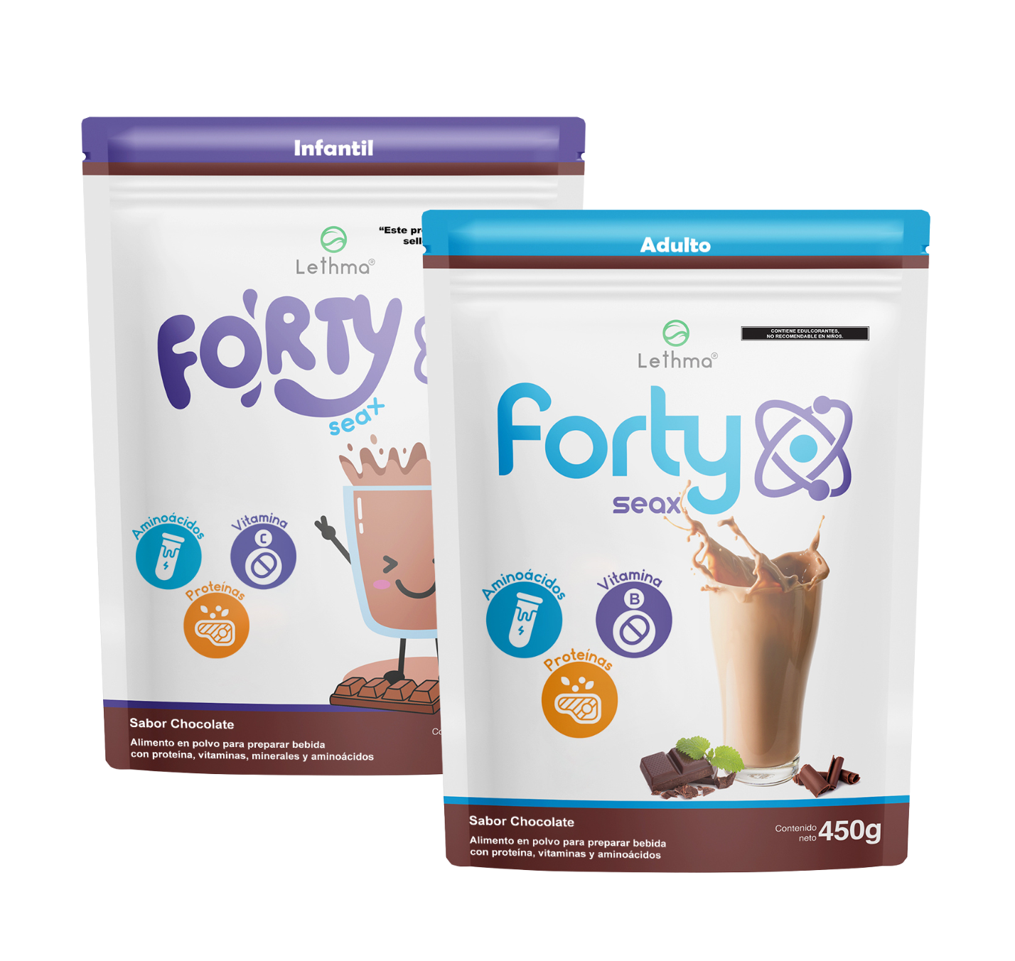 Forty Family PACK – Alimento en polvo para preparar bebida sabor chocolate 450 G c/u